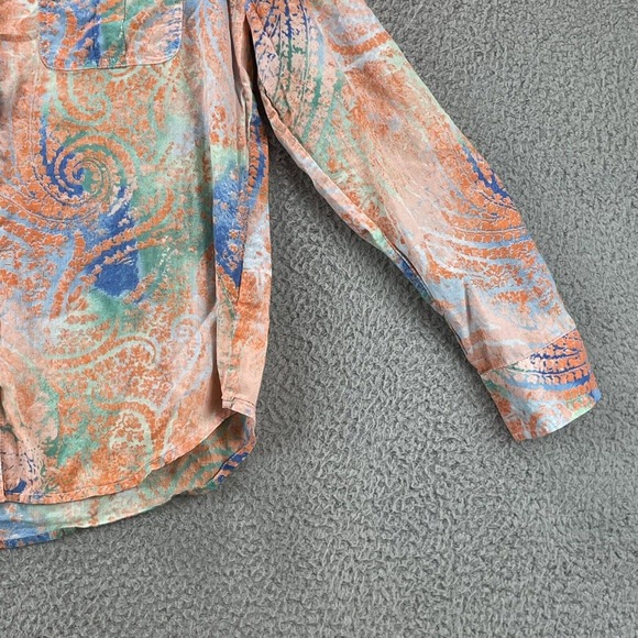 LRL Lauren Jeans Paisley Blouse Medium Boho Colorful Button Up Roll tab Sleeve - Picture 4 of 10